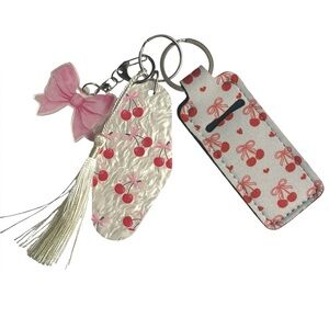 Coquette Cherry Bow Print Keychain Set with Pearl Motel Tag